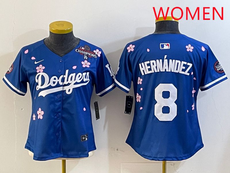 Women Los Angeles Dodgers #8 Hernandez Blue Sakura Edition 2025 Nike MLB Jersey style 5->women mlb jersey->Women Jersey